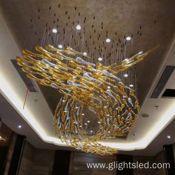 Shopping mall luxury interior decoration customized glass chandelier light